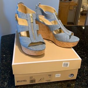 Brand New Michael Kors Denim Wedge Size 7